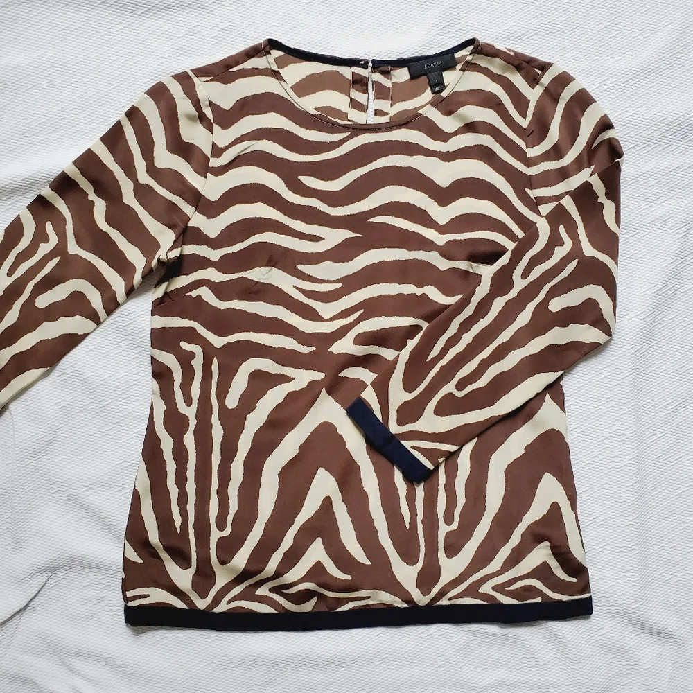 J. Crew Zebra Print Silk Top Women Size 0